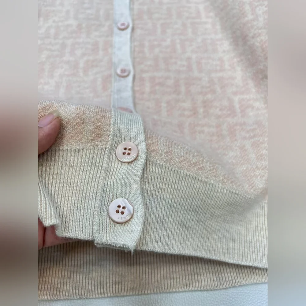 Fendi Pink FF Logo Crew Neck Knit Cardigan - Picture 9 of 11